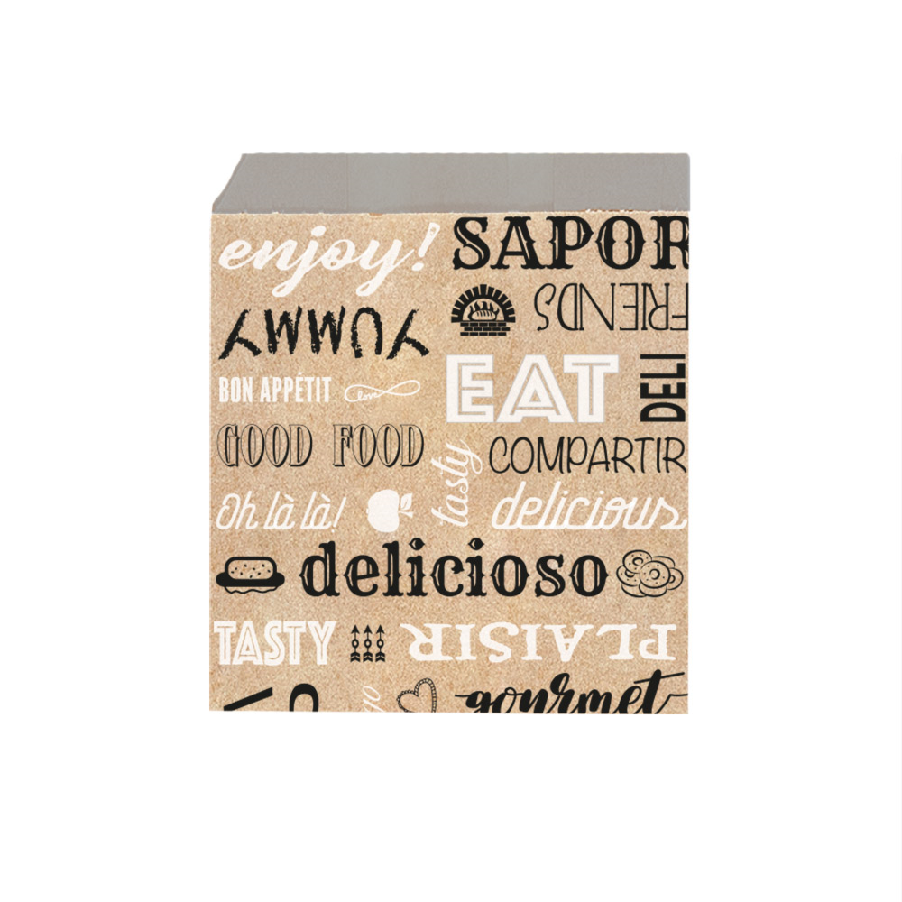 2 sides open greaseproof paper Aluminium Brown Kraft "Parole" 16x16,5cm (500st/pak)