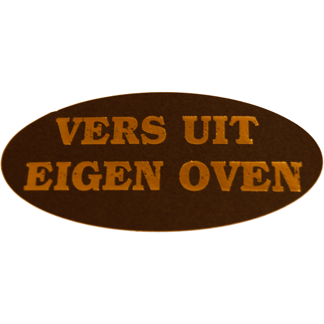 Etiket "vers uit eigen oven" zwart/goud (500st/rol)