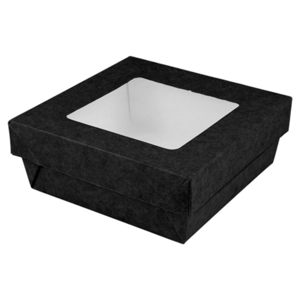 Small Boxes+Lids with Window 10x10x4cm Black Cardboard (25st/pak)