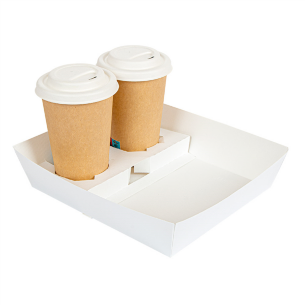 Carrying Trays 2 cups + 1 comp. The Pack 24,5x22x5,5cm White (60pcs/pack)