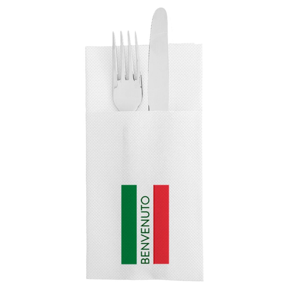 Kangaroo Napkins Double Point "Benvenuto" 39x40cm White tissue (1400st/doos)