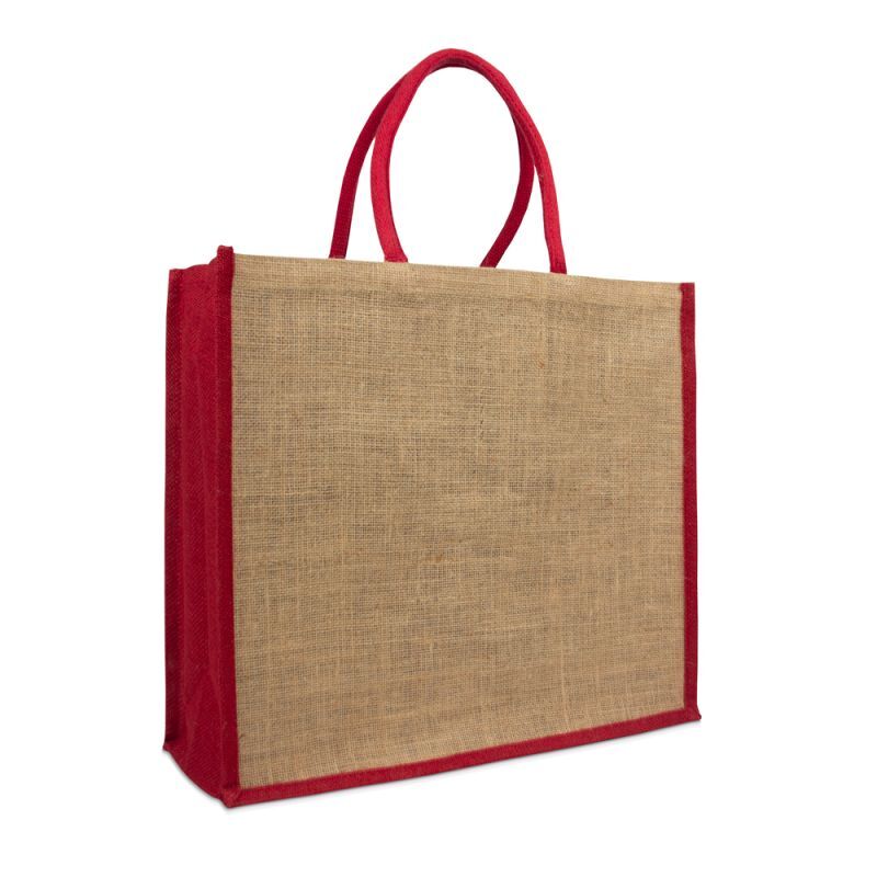 Jute Shopper met rode zijkant FFP 45+17x40cm (per stuk)