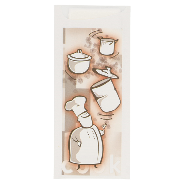 Cutlery Sachets + napkin "Bon Appetit" 8,5x19,5cm White Airlaid (50st/pak)