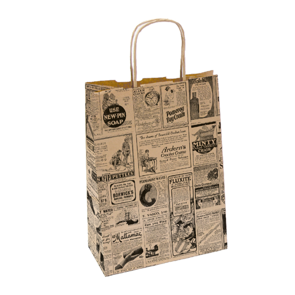 SOS Bag / Papieren draagtas m/ handvat "TIMES" 20+10x29cm Brown Kraft  (50st/pak)