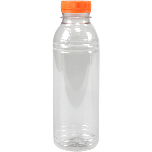 PET fles Rond/Transparant 500ml incl. oranje dop (doos a 54 stuks)