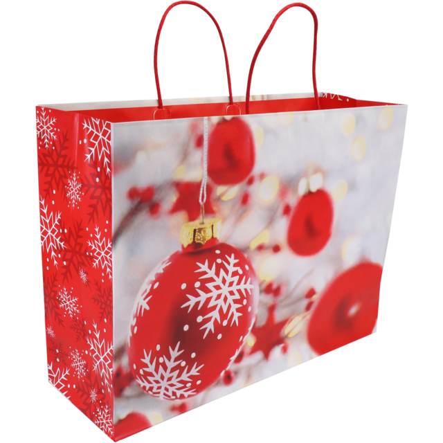 Papieren Draagtas "Christmas Ball" 45+15x33+6cm (per stuk)