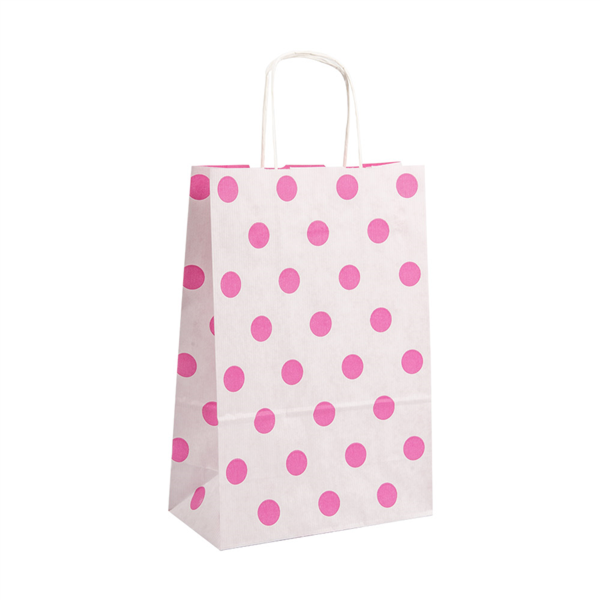 SOS Bags with Handles "Polka Dots" 80GSM 26+14x32cm Fuchsia (50st/pak)