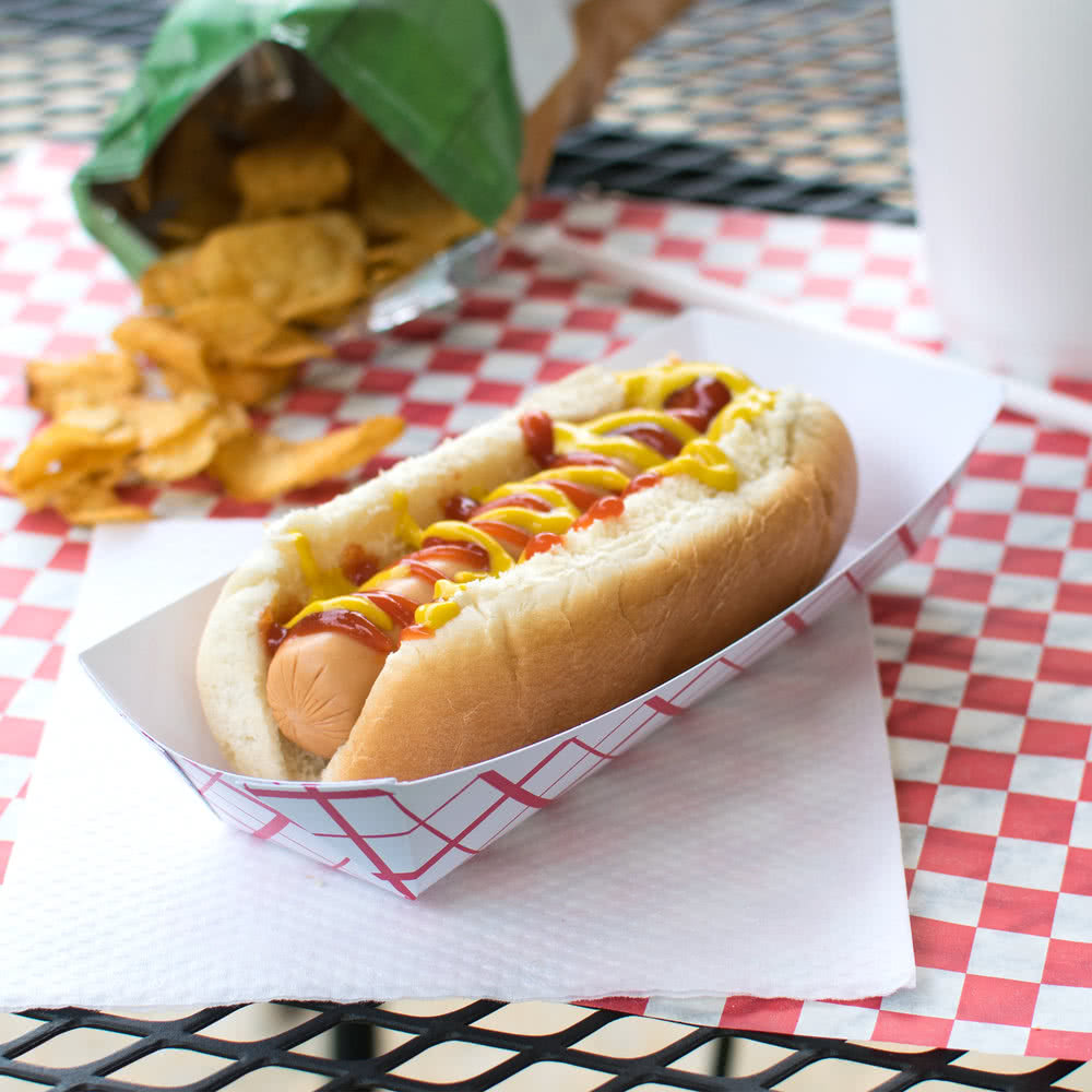 Food Tray / 11" Hot Dog Tray / Red Plaid Design / 250pcs/cs
