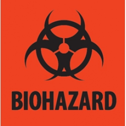 Label 4"x4" Biohazard RED Flourescent per stuk