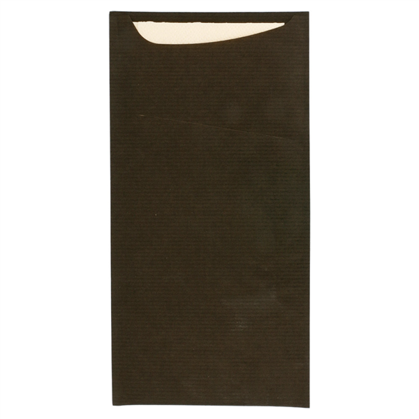 Cutlery Sachets + Napkin "Just in Time" Black Kraft Ribbed (100st/pak)