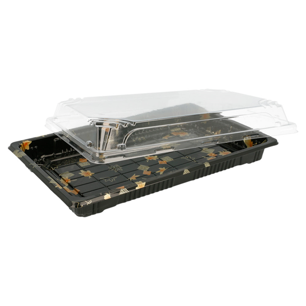 Sushi Box (Oriental foodcontainer + lid) 24x14,7x4,6cm Black/Transparant PS (300st/doos)
