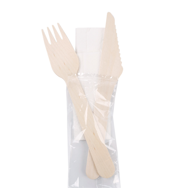 Set Bestek Vork/Mes/Napkin "Makan" Natural Wood 16cm (100st/pak)