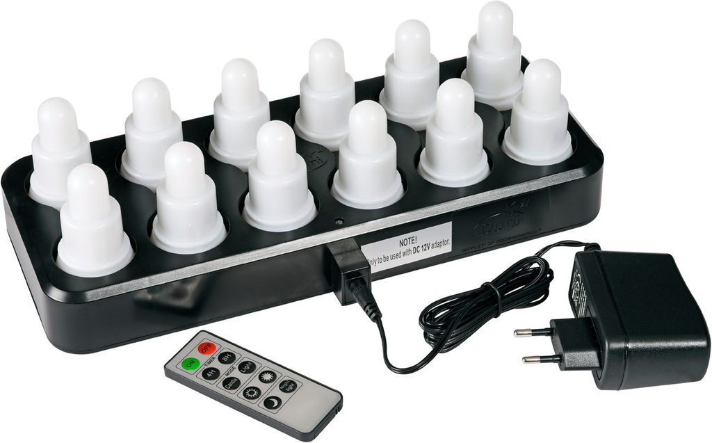 Candles LED 70x40mm Warm White (Incl. 1x Charging Base, 1x Adapter & 1x Remote Dim Control) / 12 stuks / charging time 8h, burning time 12h