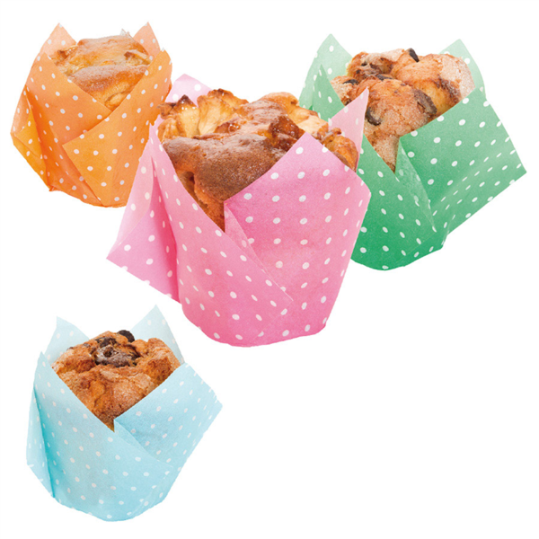 Muffin Cup "Tulip" Polka Dots Assorted colors (11x11cm / 3cm hoog) 200st/pak