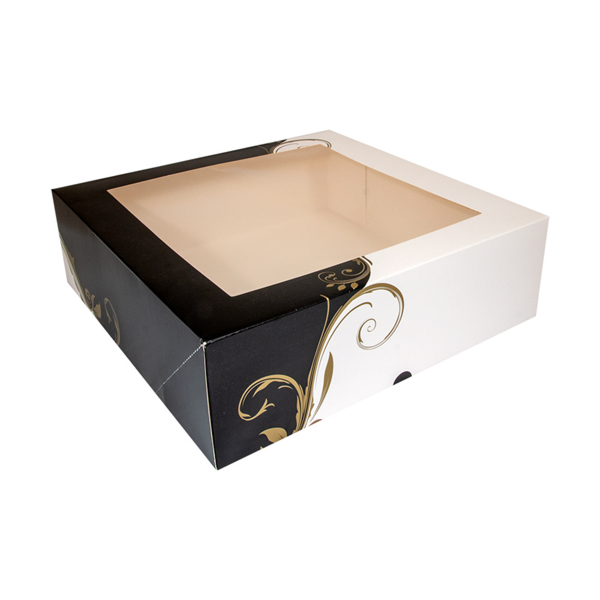 Cake Box w/ window 32x32x10cm White/Black/Gold  50pc/pk