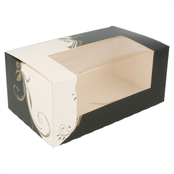 Cake Box w/ window 18x11x8cm  White/Black/Gold  50pc/pk