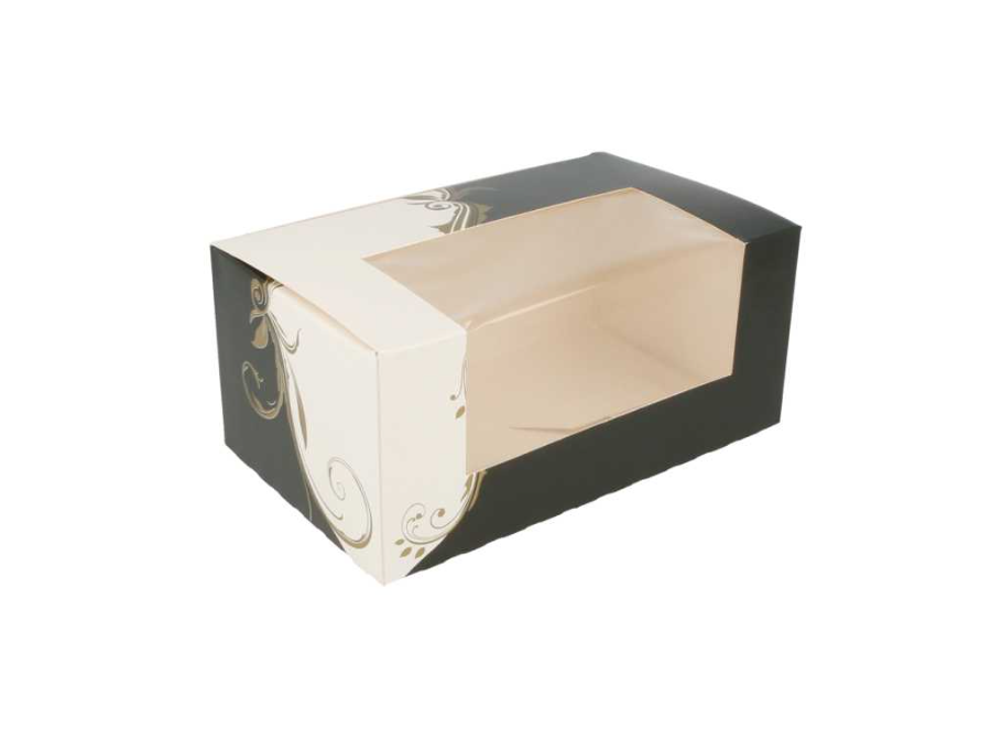 Cake Box w/ window 18x11x8cm  White/Black/Gold  50pc/pk