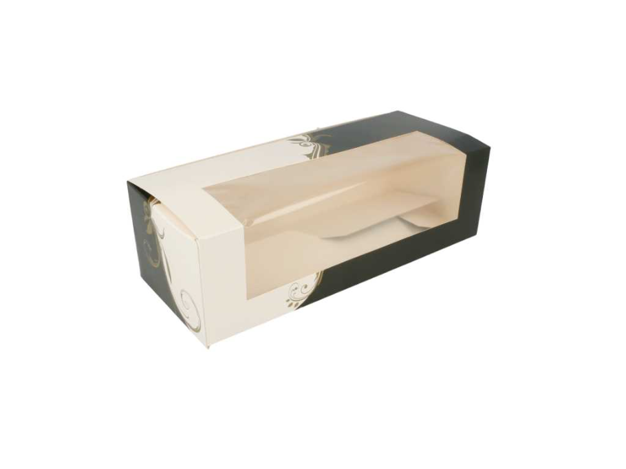 Cake Box w/ window 'The pack classic' 26x11x8cm snit White/Black/Gold  50pc/pk