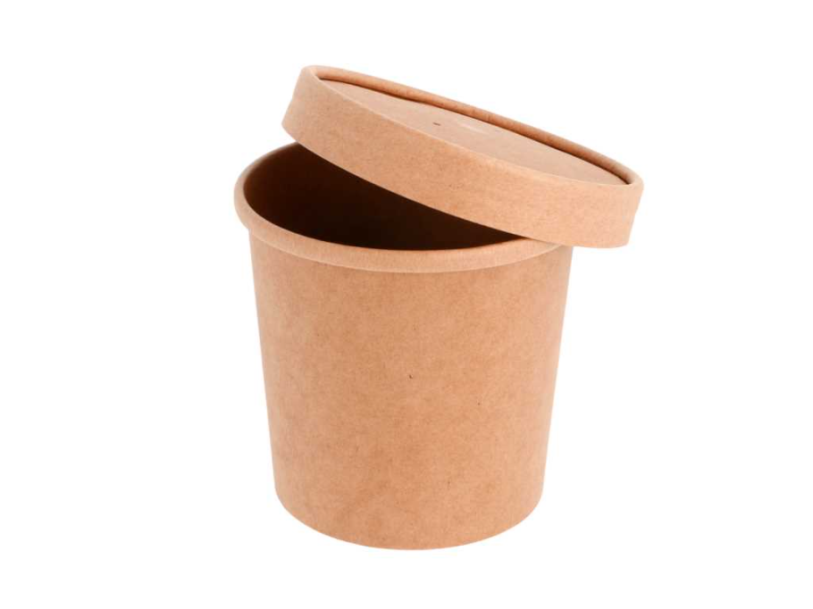 Soup Containers + lid Natural Craft round cardboard 360ml ( 12oz ) (25st/pak)
