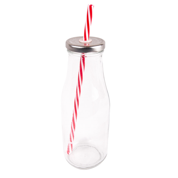 Bottle+Lid+Straw 440ml Clear Glass (per stuk)