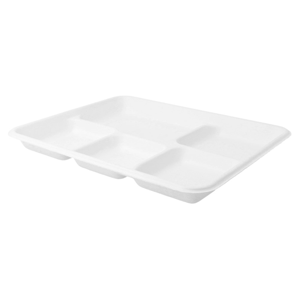 Bagasse trays 5-comp. 26,5x21,5x2,5cm Wit (50st/pak)