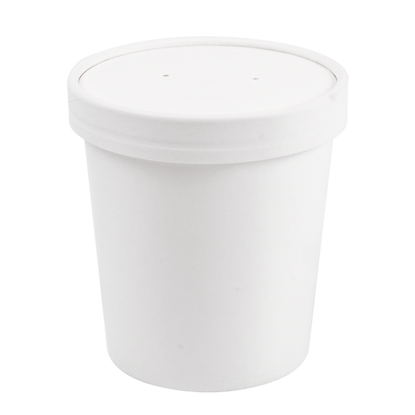 Round Containers + Lid 480ml (16oz) White Cardboard (25st/pak)