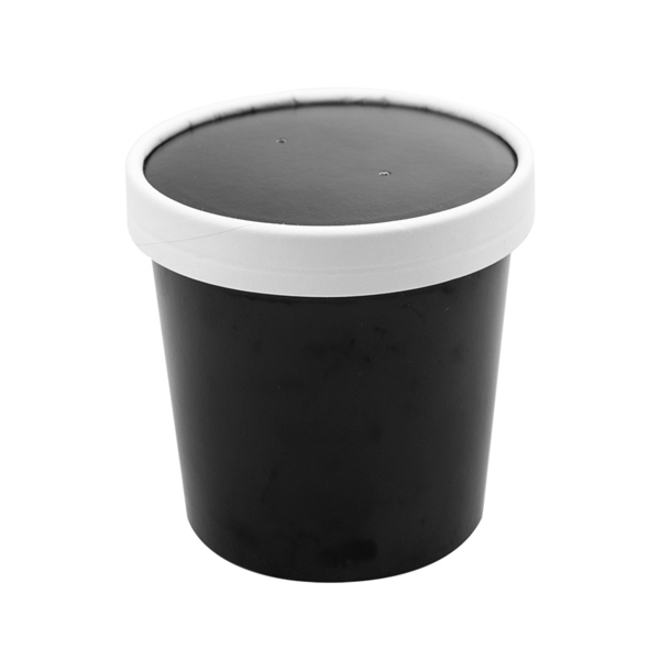 Round Food containers + lids 360ml (12oz) Black Cardboard (25st/pak)