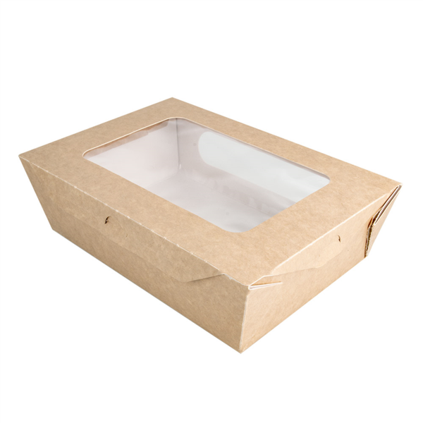 Salad Boxes with Window 1200ml 20,4x14,2x6cm Brown Cardboard (50st/pak)