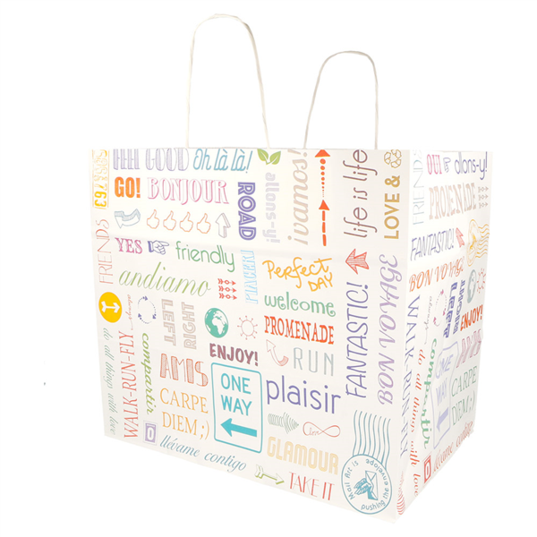 SOS Bags with Handles "Parole" 32+21x28,5cm White Cellulose (250st/doos)