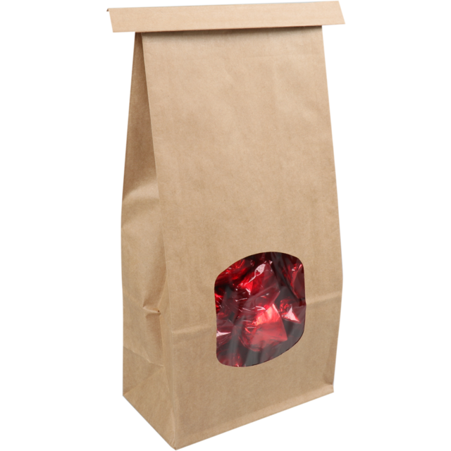 Tin Tie Bag Brown Kraft Paper with Window 72x246mm x 115mm (400st/doos)