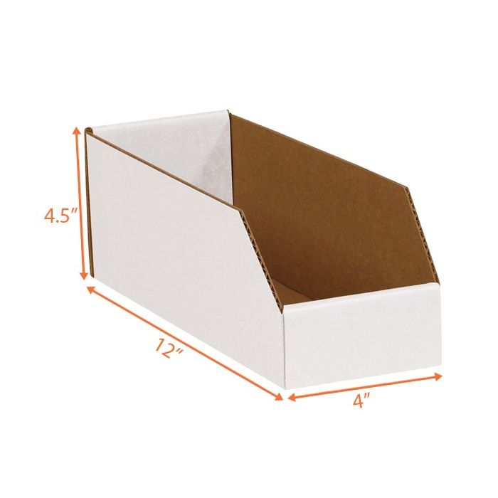 Carton Bin 4"  Open top White 4x12x4