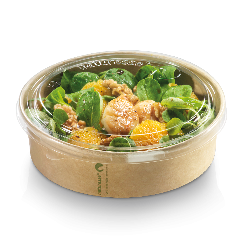 Kraft/PLA Salade Bowl 1200ml / 18,5cm diam. x 6,5cm (160st/doos) / deksel: 431520