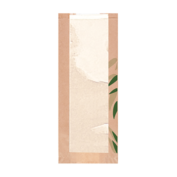 Bread Bags with Window "Classic" Feel Green 36GSM 14+4x35cm Natural Kraft (500st/pak)