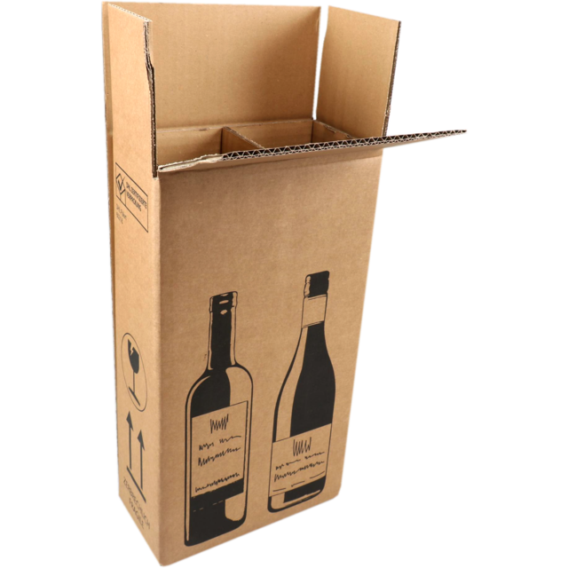 Wijndoos / Wijnverzenddoos 2-fles (Kraft met opdruk) per stuk