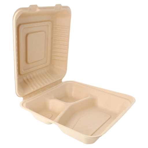 [212.80] "Bionic"/Bagasse Box 3-comp. 20x20x7,5cm Natural Cellulose (50st/pak)