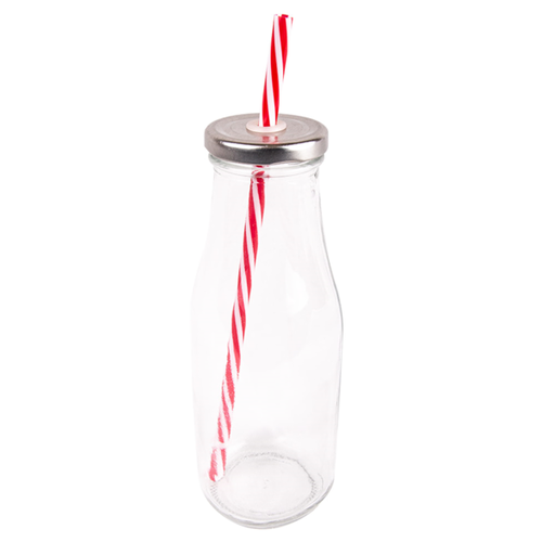 [215.58] Bottle+Lid+Straw 440ml Clear Glass (per stuk)