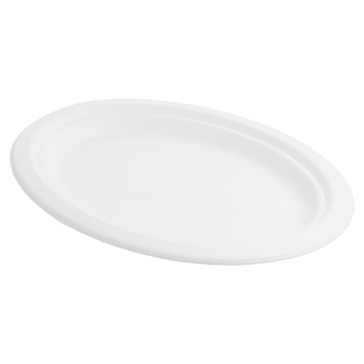 [224.24] Oval Trays "Bionic" 26,3x19,9x2cm White Bagasse (50st/pak)