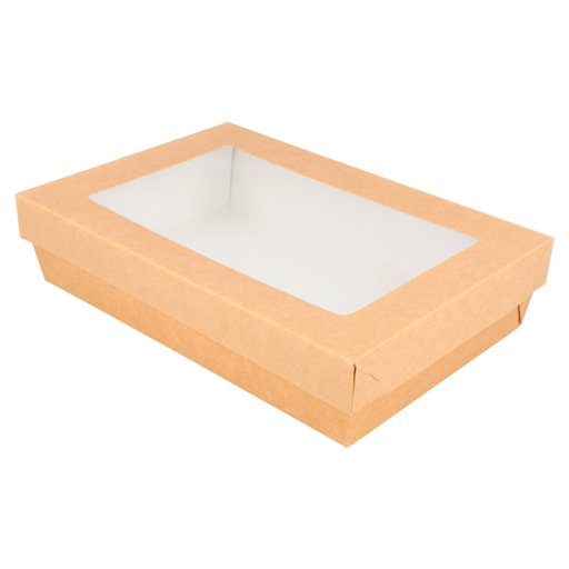 [224.47] Small boxes+lids with window 1300ml 21x14x5cm Brown Cardboard (50st/doos)