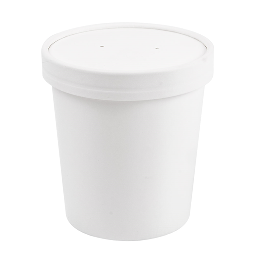 [226.40] Round Food Containers + Lid 480ml (16oz) White Cardboard (25st/pak)