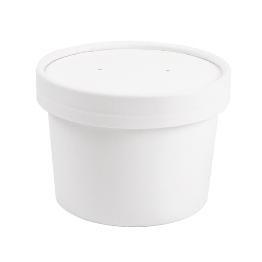 [226.45] Soup Containers + Lids 240ml (8oz) White Cardboard (25st/pak)