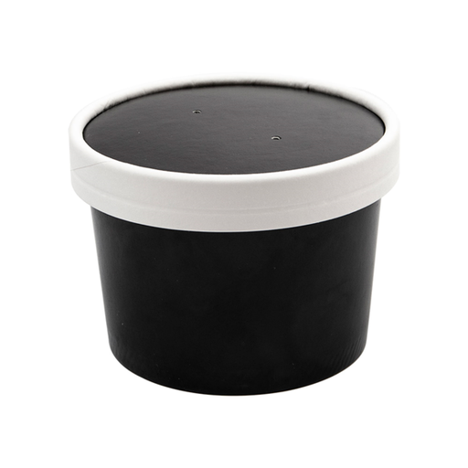 [226.46] Soup Containers+Lids 240ml (8oz) Black Cardbord (25st/pak)