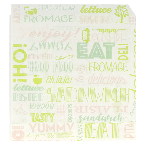 [229.36] Hamburger/Shoarma zakje (2 sides open) Parole 16x16,5cm Greaseproof (500st/pak)