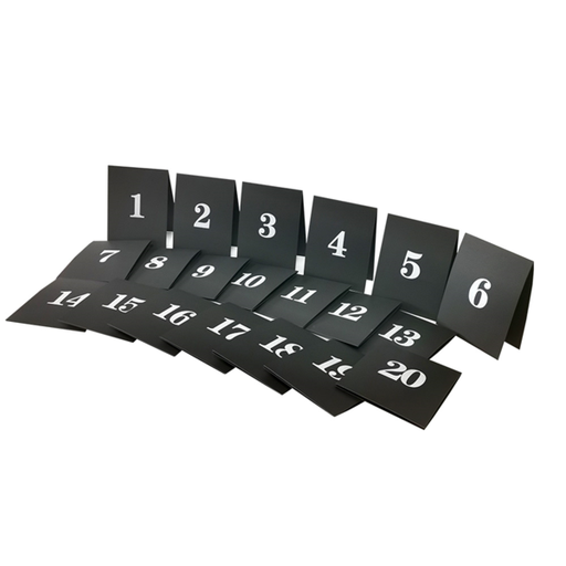 [251.10] Tabletop numbers from 1 - 20 / 9x12cm Black paper (per set)