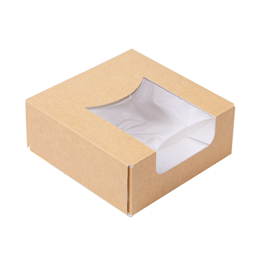 [253.36] Sushi Boxes (met venster) The Pack 10x10x4cm Brown Kraft (50st/pak)