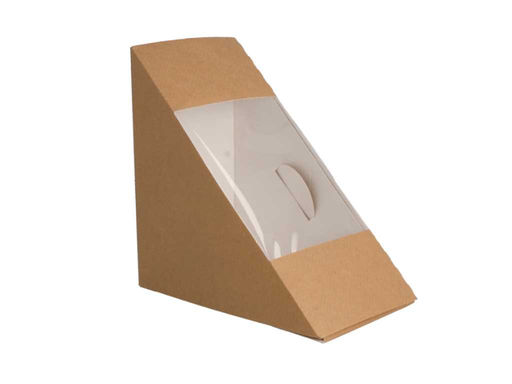 [253.55] "The Pack" Sandwich Wedge Boxes w/window 12,4x12,4x7,5cm Naturel Kraft Nano-Micro Corrugated Cardboard (50st/pack)