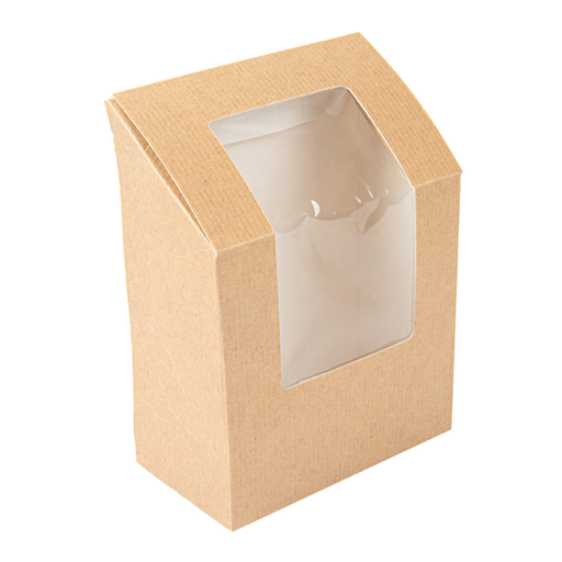 [253.57] "Tortilla" boxes (met venster) The Pack 9,2x5,1x9,2/12,5cm Natural Kraft (100st/pak)