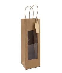 [271217] Papieren wijnflestas met venster (kraft) / 98x90x380mm (Per stuk)