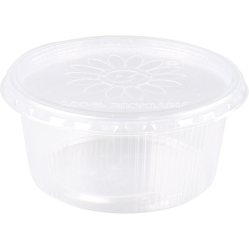 [150613] PP Bakje rond transparant ribbel 250cc (diam. 101mm) Combidoos incl. deksels - (250st/doos)