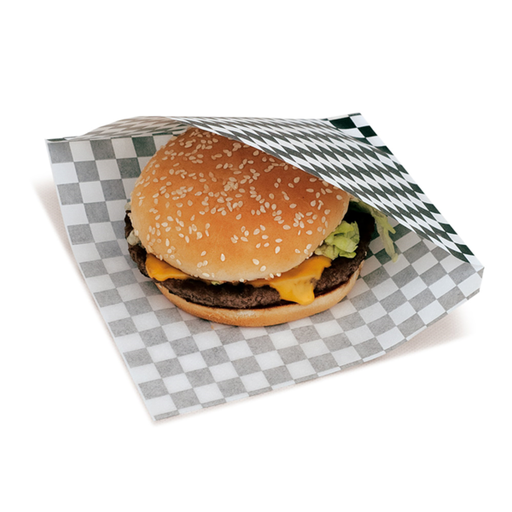 [186.41] 2 sides open bags zwart-wit geblokt 17x18cm greaseproof (500st/pak)