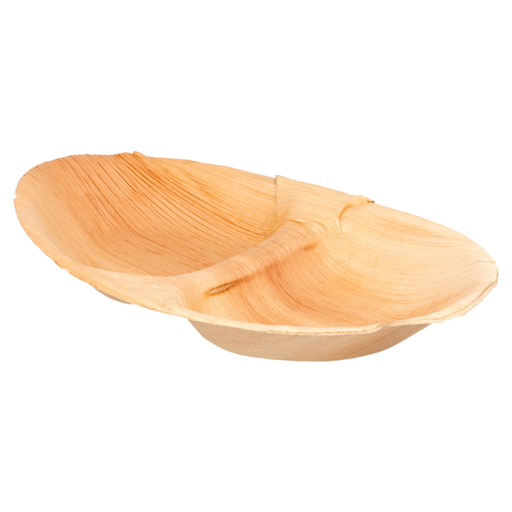 [223.91] Oval dishes 2-compartment Palmleaf 27x15x2,5cm (25st/pak)
